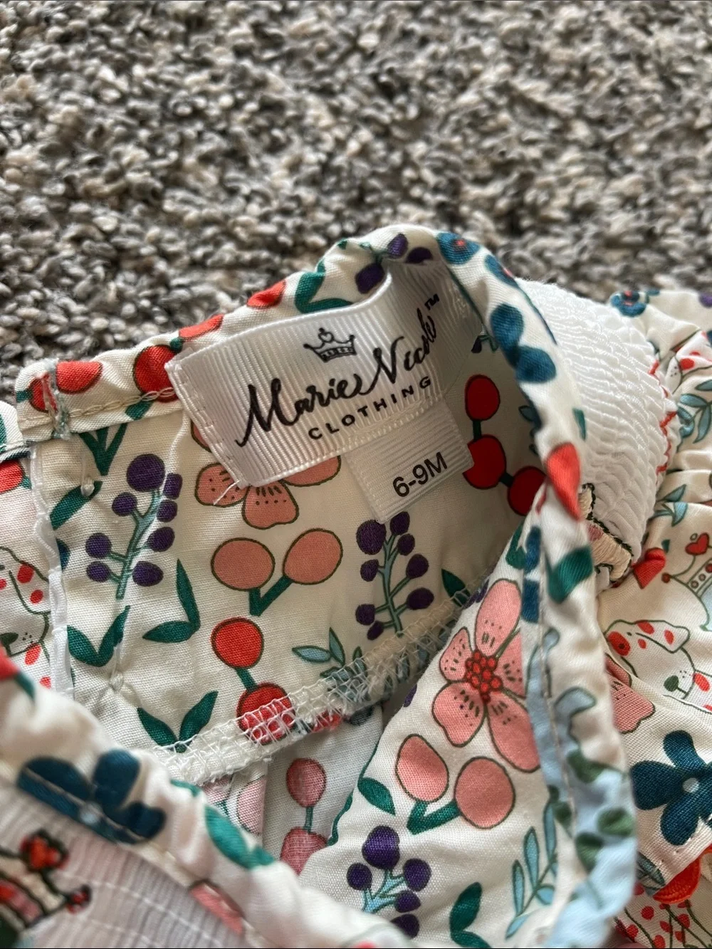 Marie Nicole Smocked Floral & Puppy Print Baby Romper - Size 6-9 months